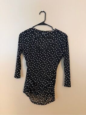 INC White Polka Dot Black Women’s V-Neck Top